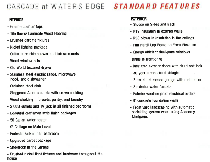 Cascade standard features - Vineyard Utah