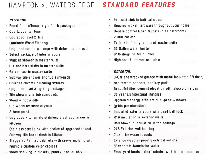 Hampton homes standard features