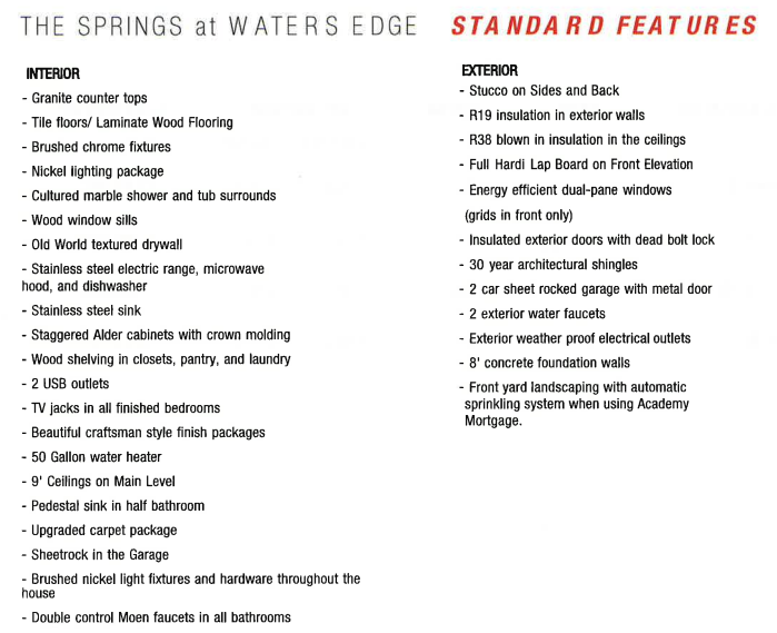 Springs at Waters Edge standard features