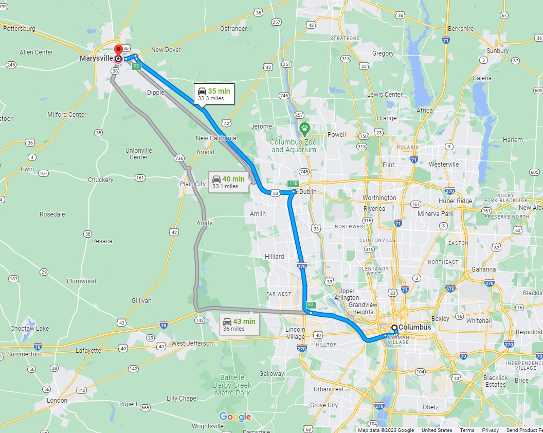 Marysville to Columbus