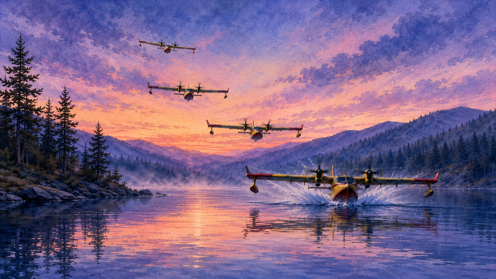 Kelowna Fire Bombers Landing In Poetic Unison