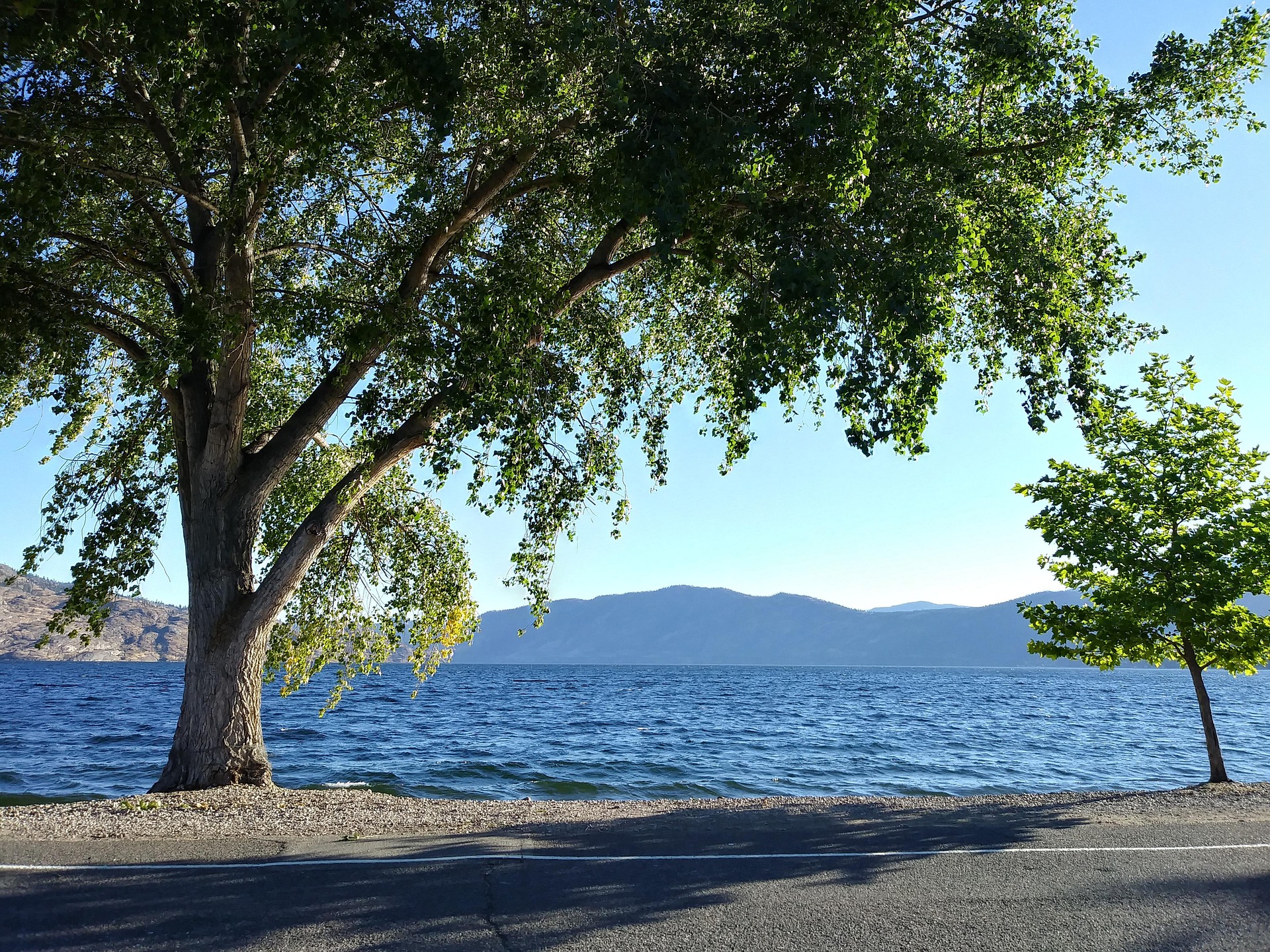 Peachland BC beachfront on Okanagan Lake in summer, Central Okanagan real estate corridor