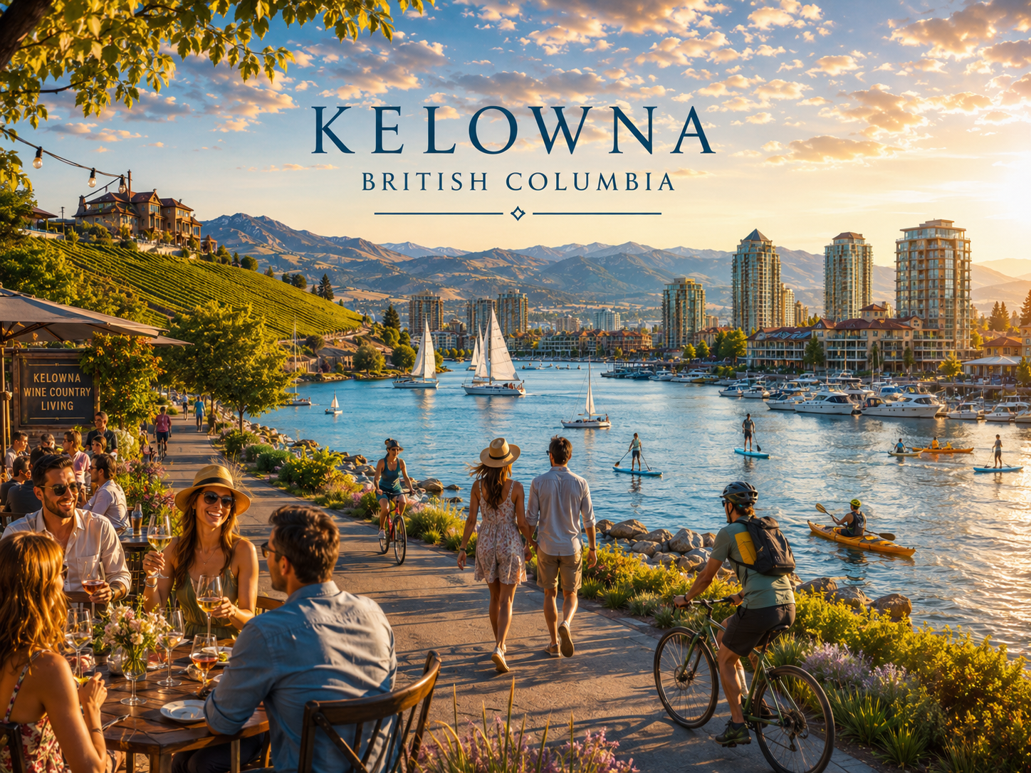 Golden hour on the Kelowna waterfront, Okanagan Lake, Kelowna BC