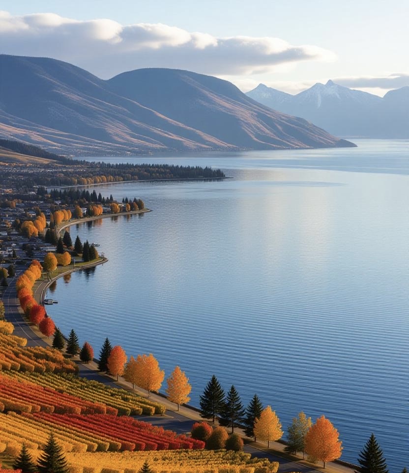 Okanagan Lake in fall, Kelowna BC real estate market for home buyers in the Central Okanagan